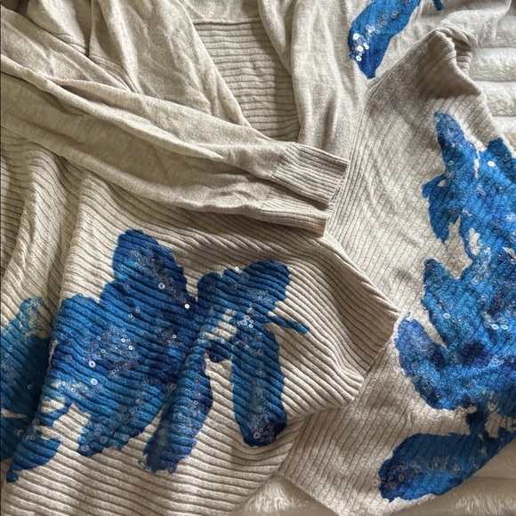 INC International Concepts Gray and Blue Floral Cardigan - Picture 4 of 4